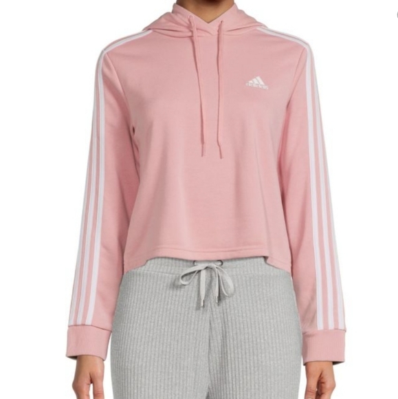 Adidas 3 Stripes Cropped Hoodie Size Large - Picture 2 of 7